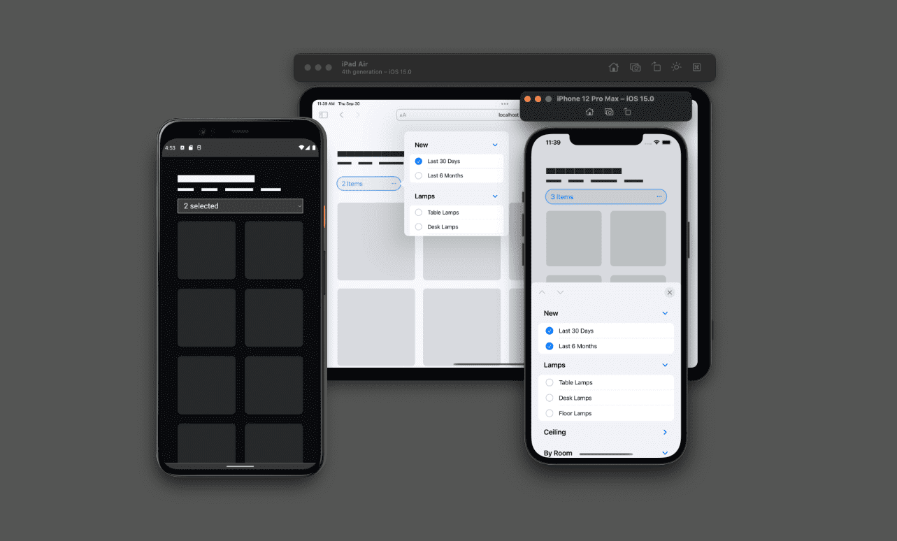 Pratinjau screenshot elemen multi-pilih di Chrome pada Android, iPhone, dan iPad. iPad dan iPhone memiliki tombol multi-pilih yang terbuka, dan masing-masing mendapatkan
pengalaman unik yang dioptimalkan untuk ukuran layar.
