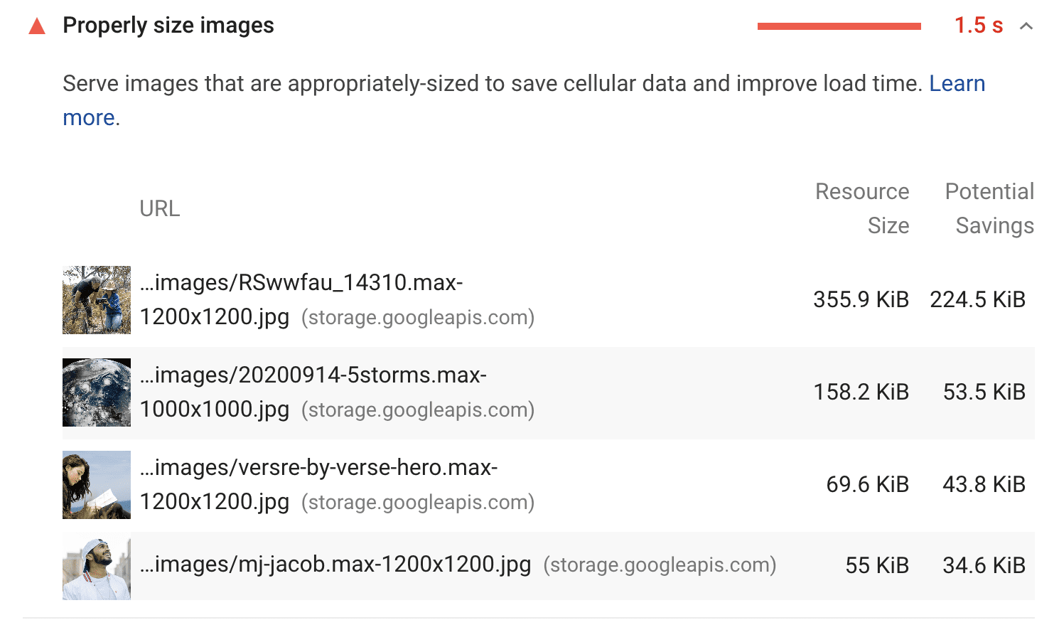 Properly size images audit