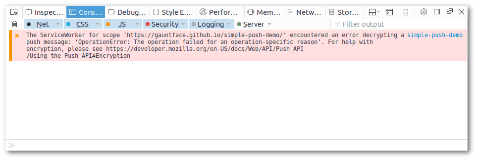 Firefox DevTools with decryption message.