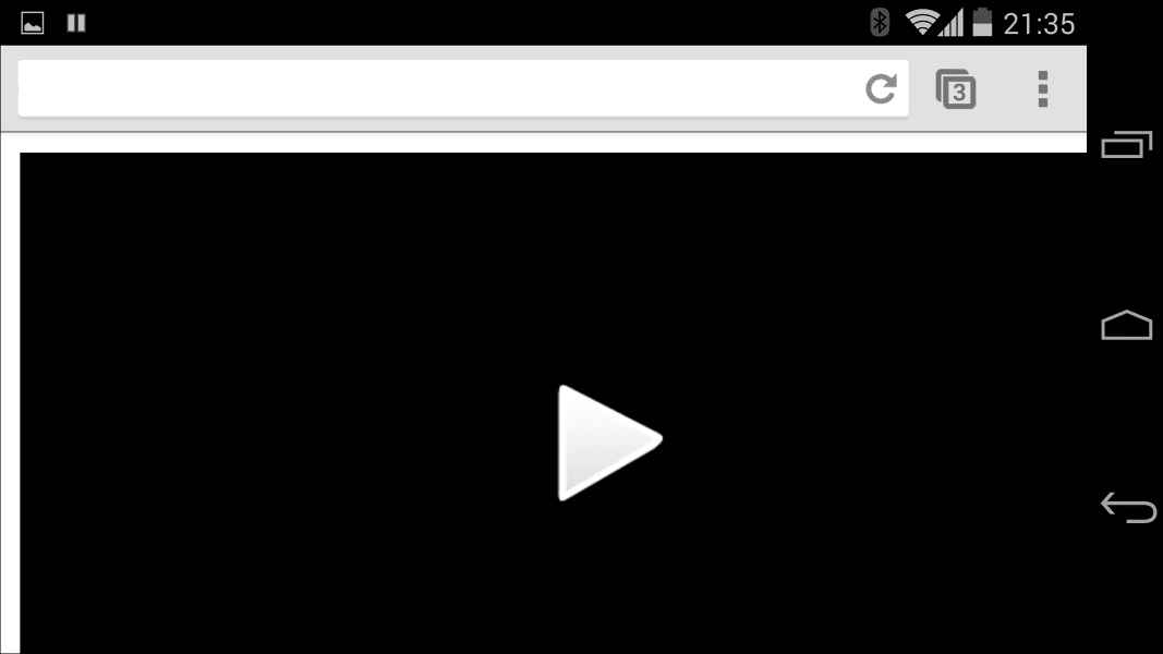 Captura de pantalla de Chrome para Android, modo horizontal: El elemento de video sin diseño desborda el viewport.