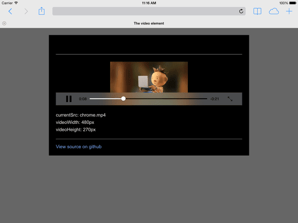 Captura de pantalla de un video que se reproduce en Safari en iPad, en modo horizontal.