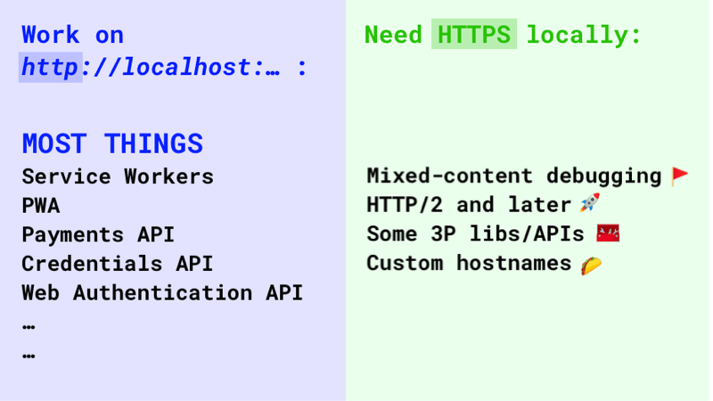 A list of cases when you need to use HTTPS for local development.