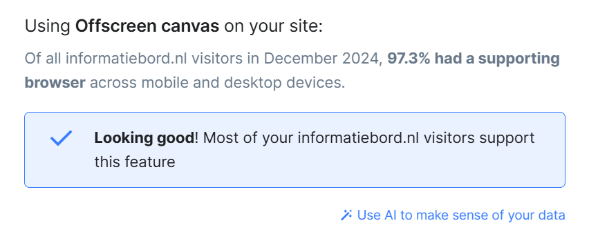 A message stating that 96.9% of visitors supported offscreen canvas.