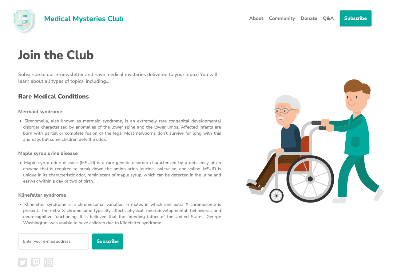 Medical Mystery Club website.