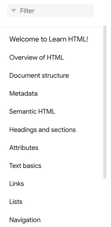 HTML のチャプター ナビゲーションについて学習する。