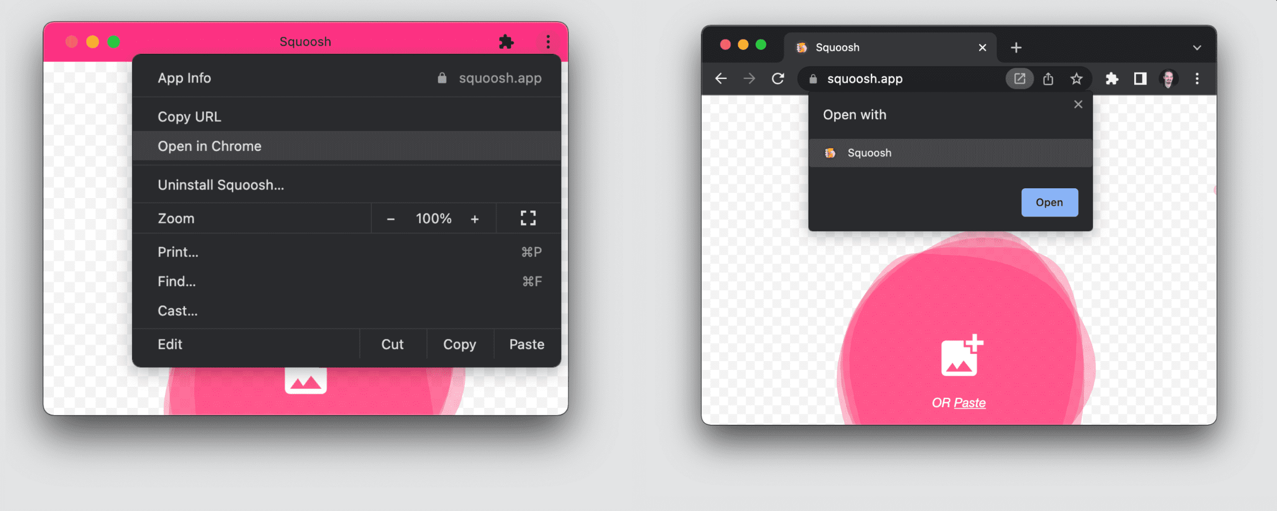 在瀏覽器分頁和 PWA 視窗之間的導覽轉移。